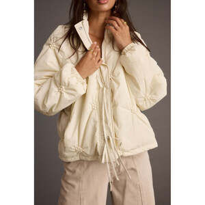 Brand New 12th Tribe Rosey Cream Zip Front Puffer Coat Size S/MS/M